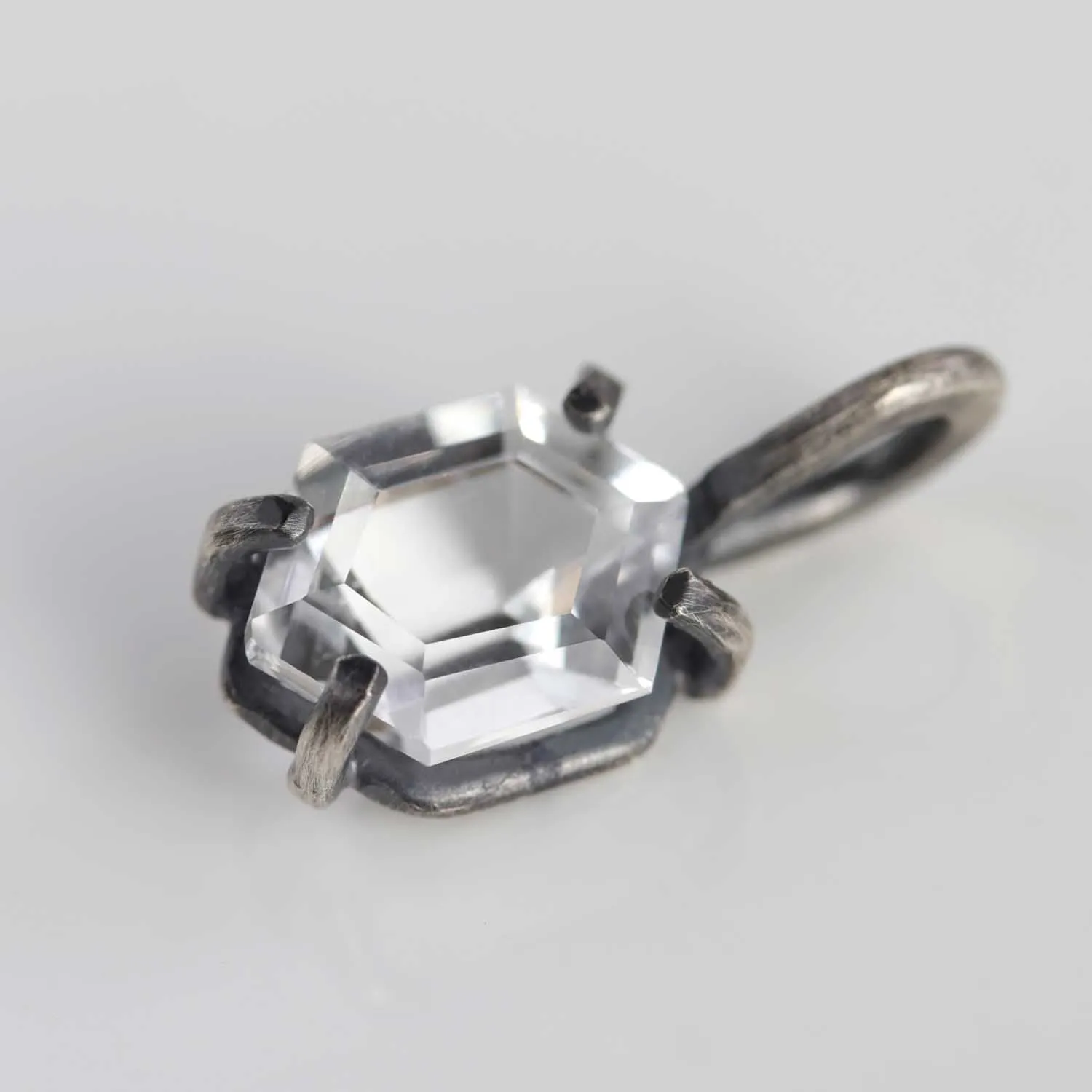 . Prong-set Silver and Hexagon Arkansas Quartz Pendant