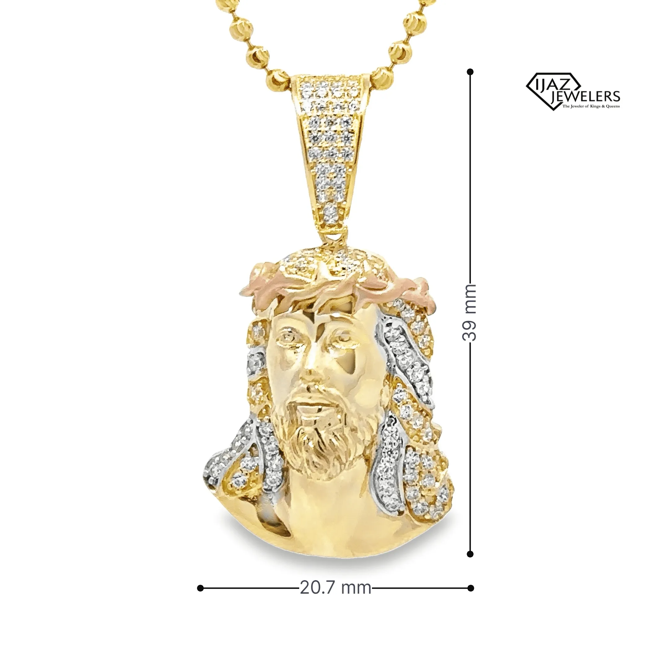 10K Gold Three Tone CZ Medium Jesus Charm