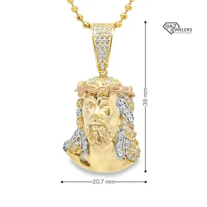 10K Gold Three Tone CZ Medium Jesus Charm