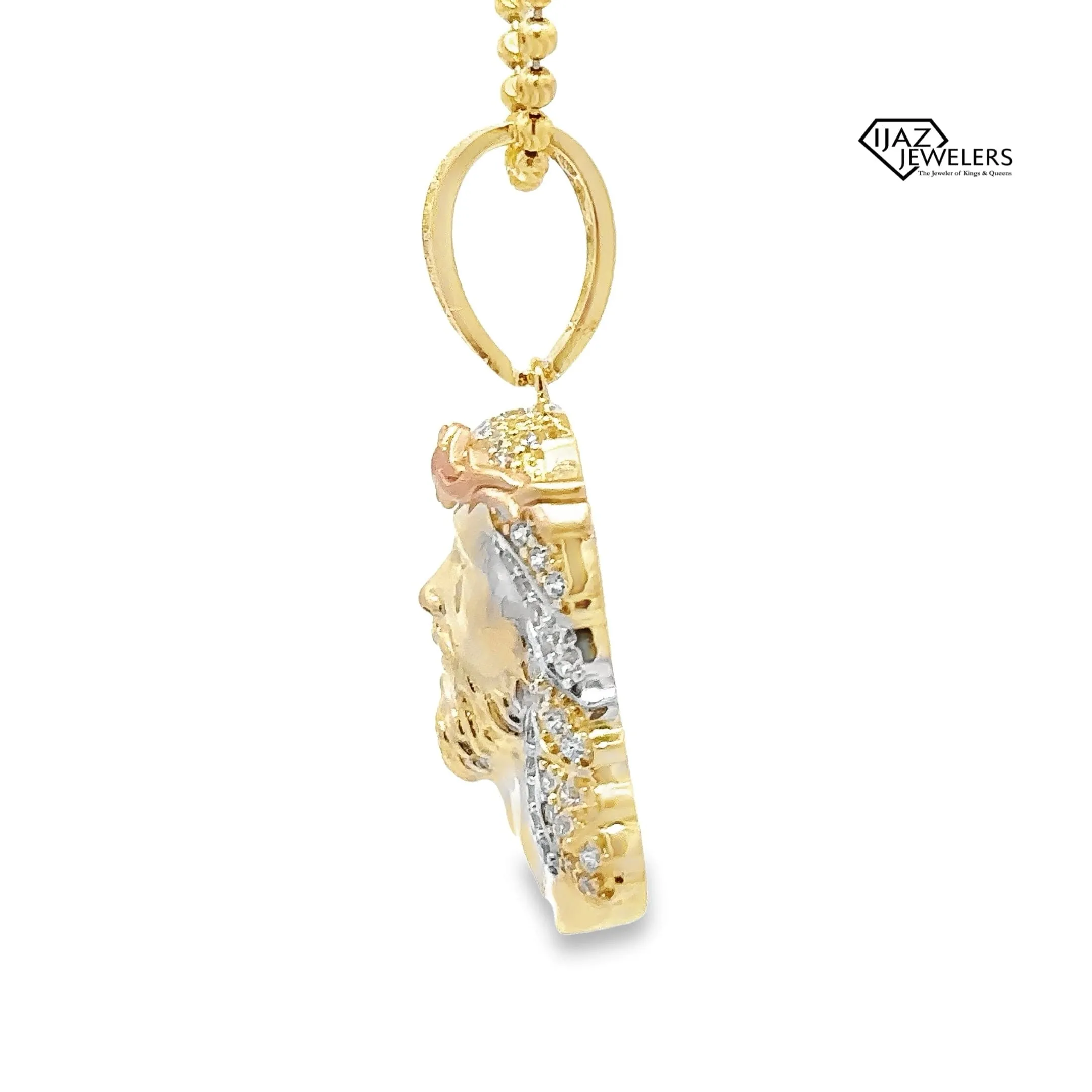 10K Gold Three Tone CZ Medium Jesus Charm