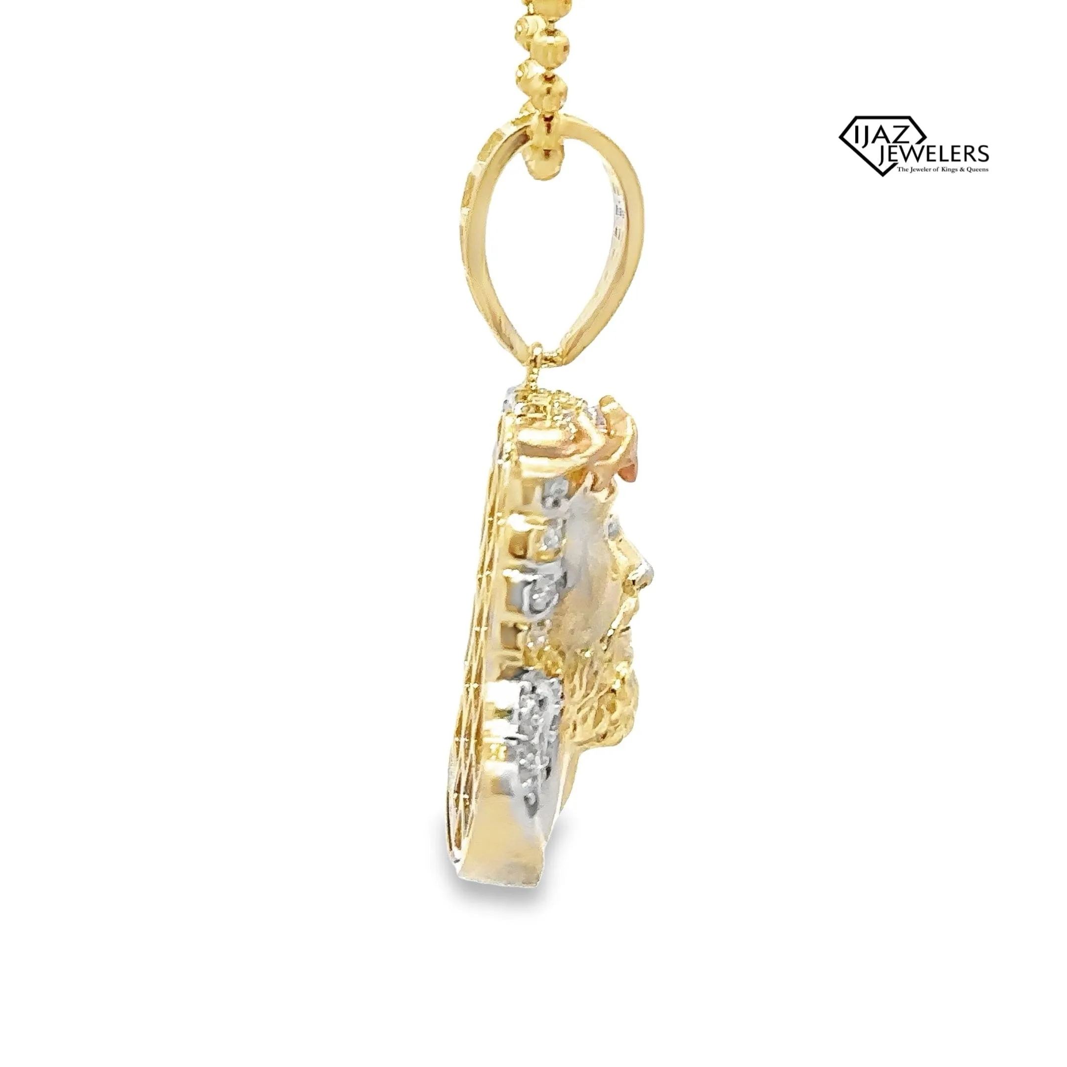 10K Gold Three Tone CZ Medium Jesus Charm