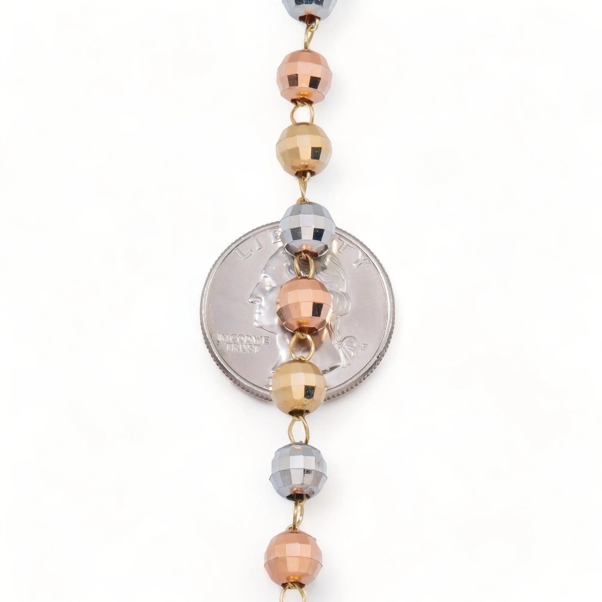 10K GOLD TRICOLOR HOLLOW 6.96MM OUR LADY OF GUADALUPE CRUCIFIX ROSARY CHAIN