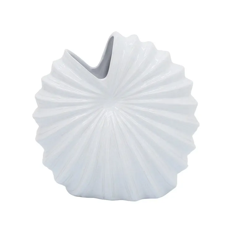 10" Ceramic Shell Vase - White