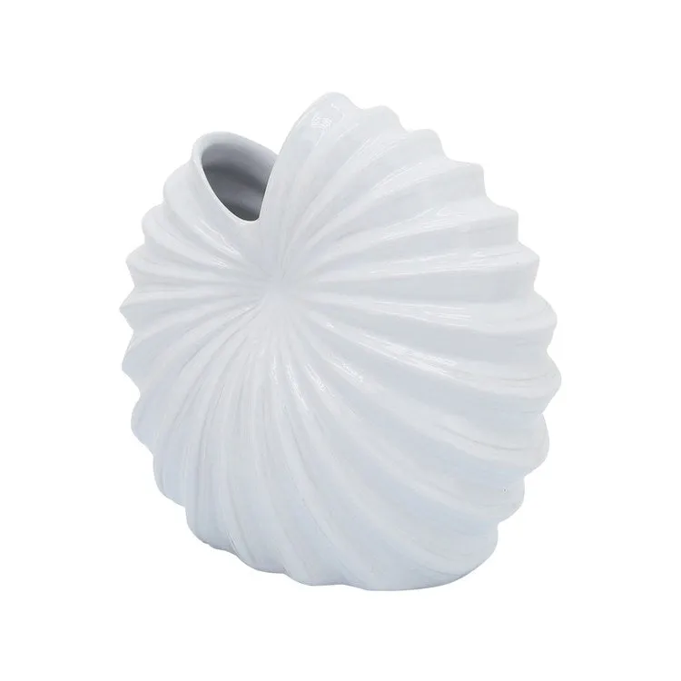 10" Ceramic Shell Vase - White