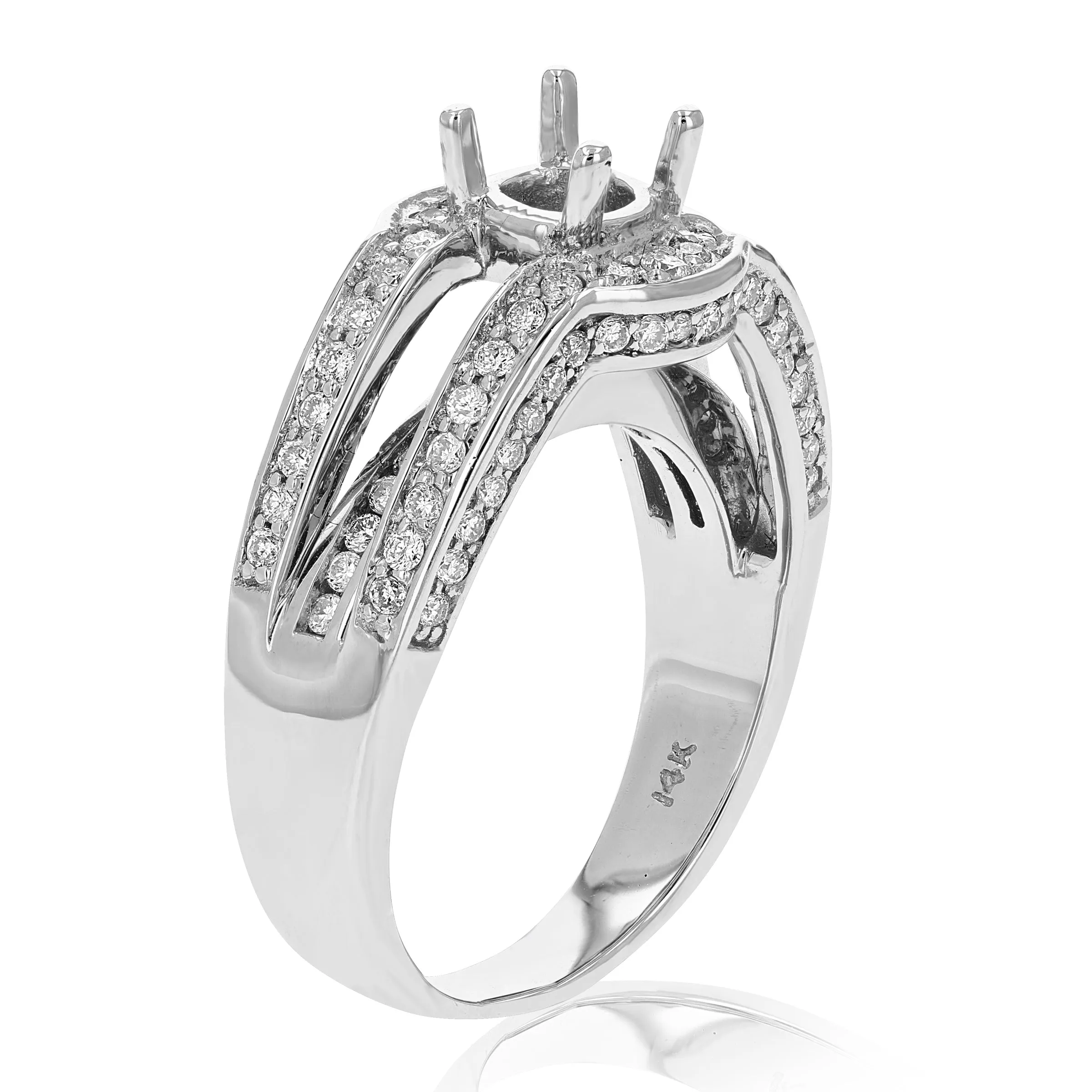 1.10 cttw Diamond Semi Mount Engagement Ring in 14K White Gold