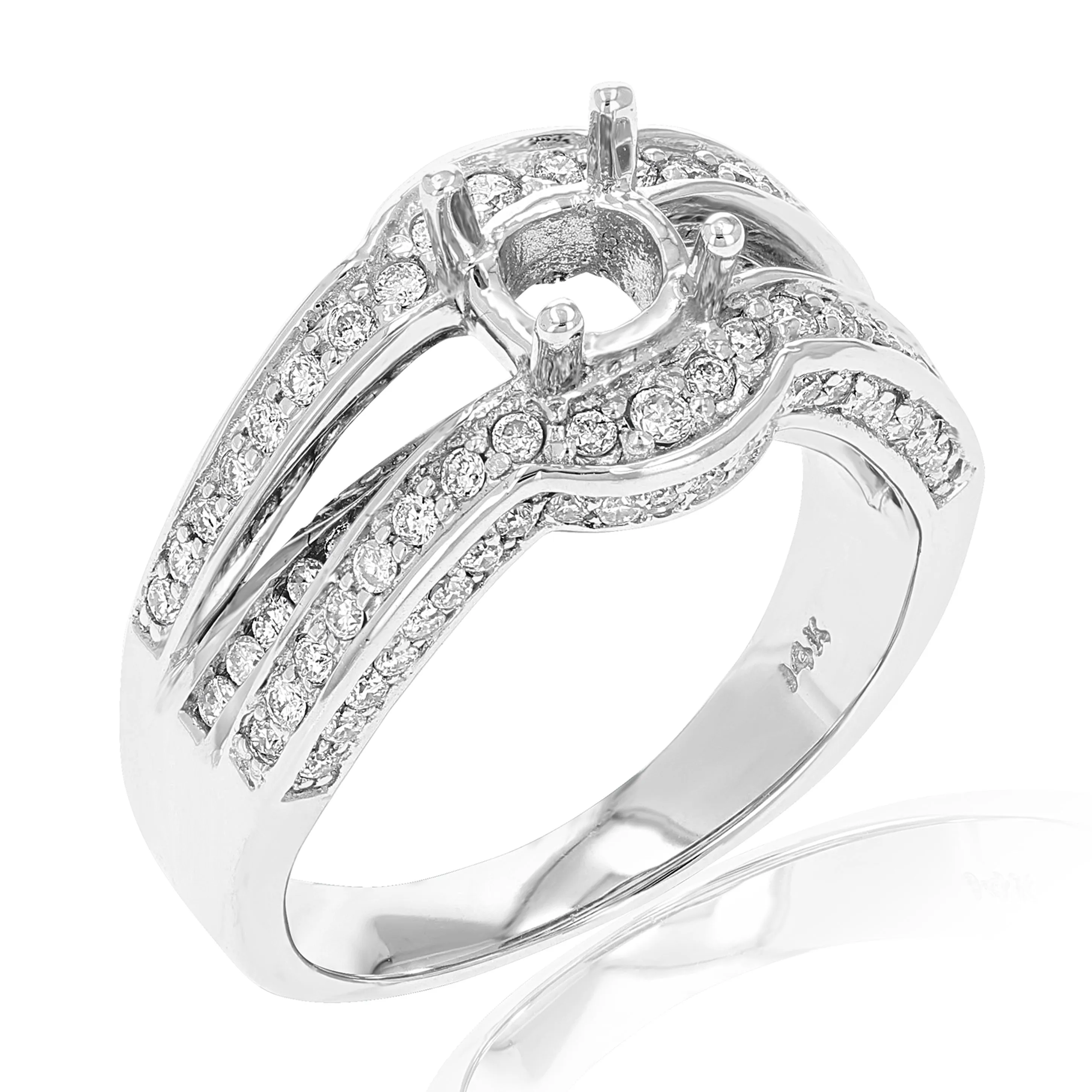 1.10 cttw Diamond Semi Mount Engagement Ring in 14K White Gold