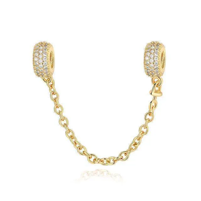 14 Styles, Authentic 925 Sterling Silver Safety Chain Beads Fit Pan Bracelets