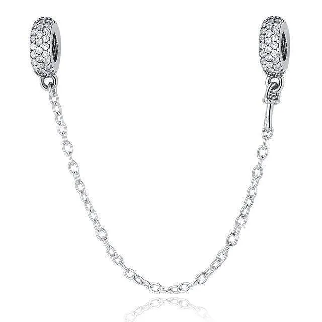 14 Styles, Authentic 925 Sterling Silver Safety Chain Beads Fit Pan Bracelets
