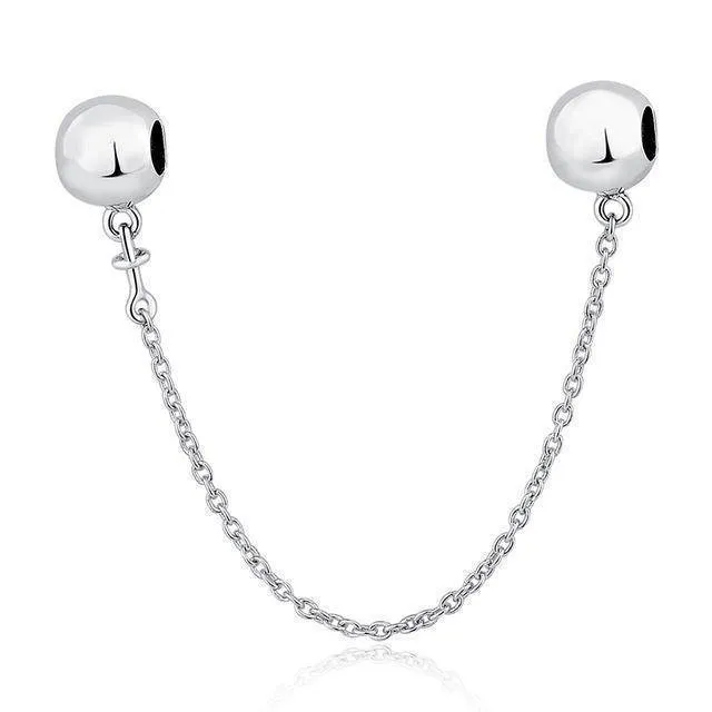 14 Styles, Authentic 925 Sterling Silver Safety Chain Beads Fit Pan Bracelets