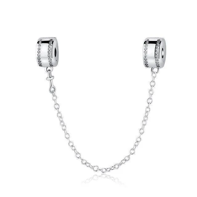 14 Styles, Authentic 925 Sterling Silver Safety Chain Beads Fit Pan Bracelets