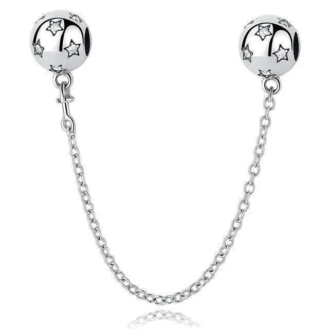 14 Styles, Authentic 925 Sterling Silver Safety Chain Beads Fit Pan Bracelets