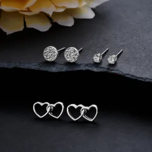 Accessorize London Women's Silver Linked Heart Stud Earrings Pack of Three