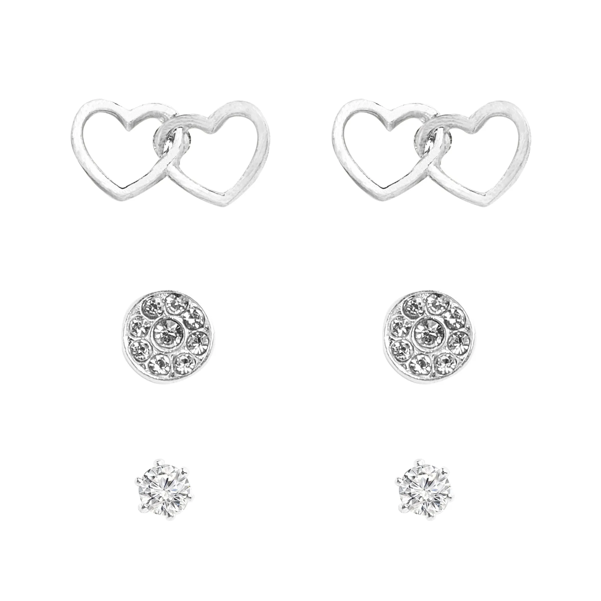 Accessorize London Women's Silver Linked Heart Stud Earrings Pack of Three
