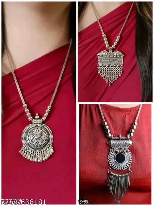 Allure Chunky Women Necklaces &amp; Chains - Oxidised Silver Plated, Adjustable Fit