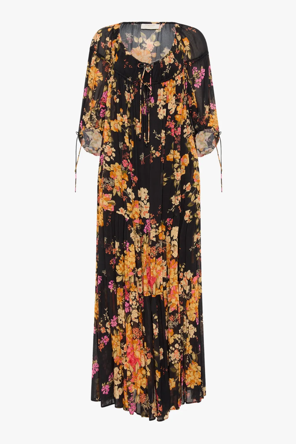 Autumn Black Floral Mid Sleeve Maxi Dress
