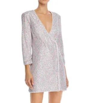 BCBGMAXAZRIA Multicolored Sequin Wrap Dress