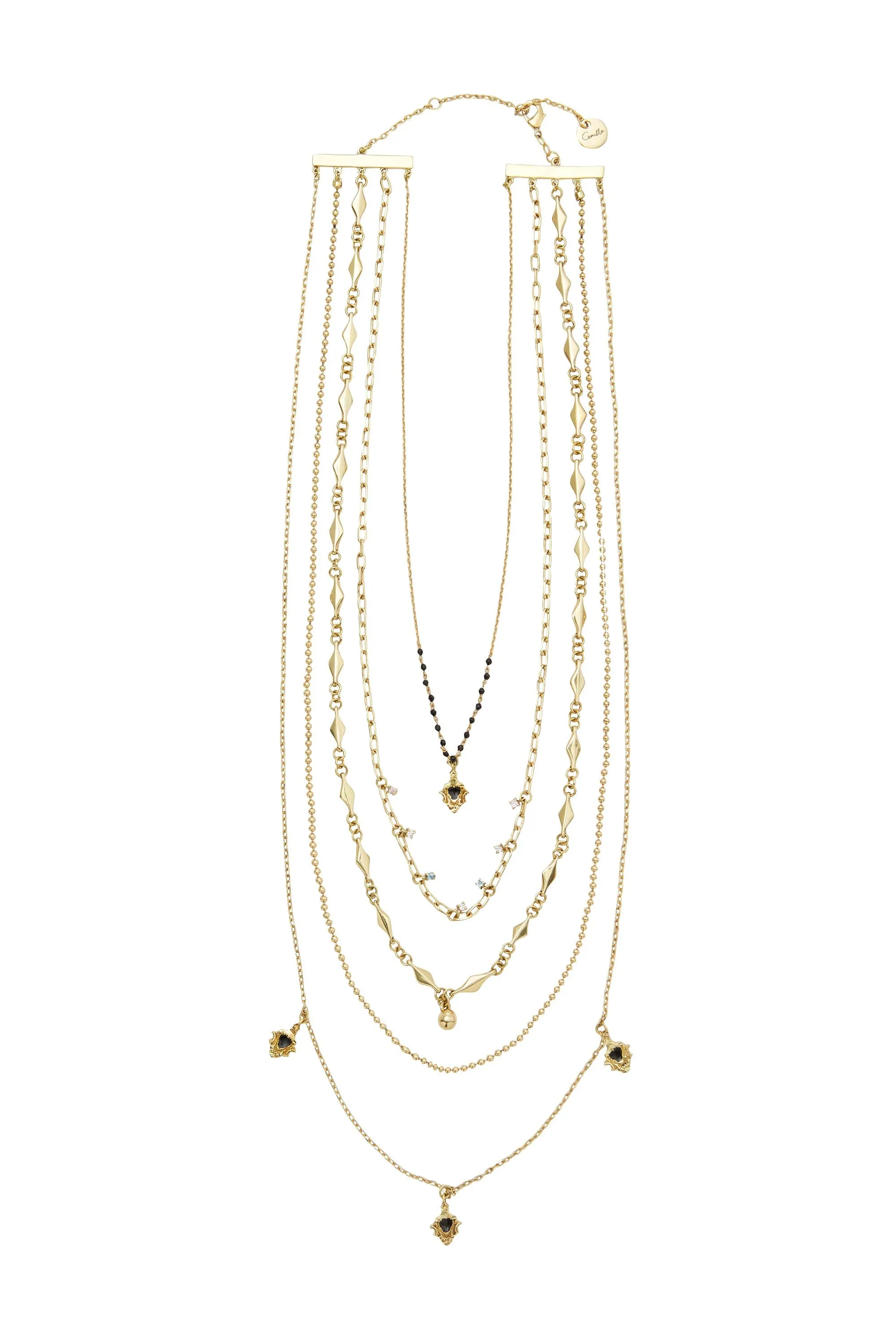 BEADED NECLACE WITH CHAINS GOLD BRASS