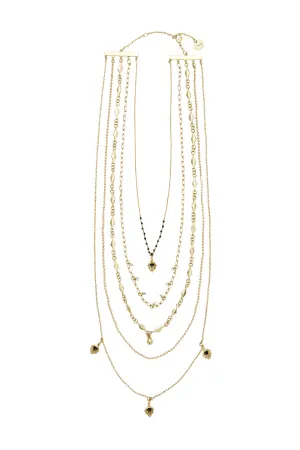 BEADED NECLACE WITH CHAINS GOLD BRASS