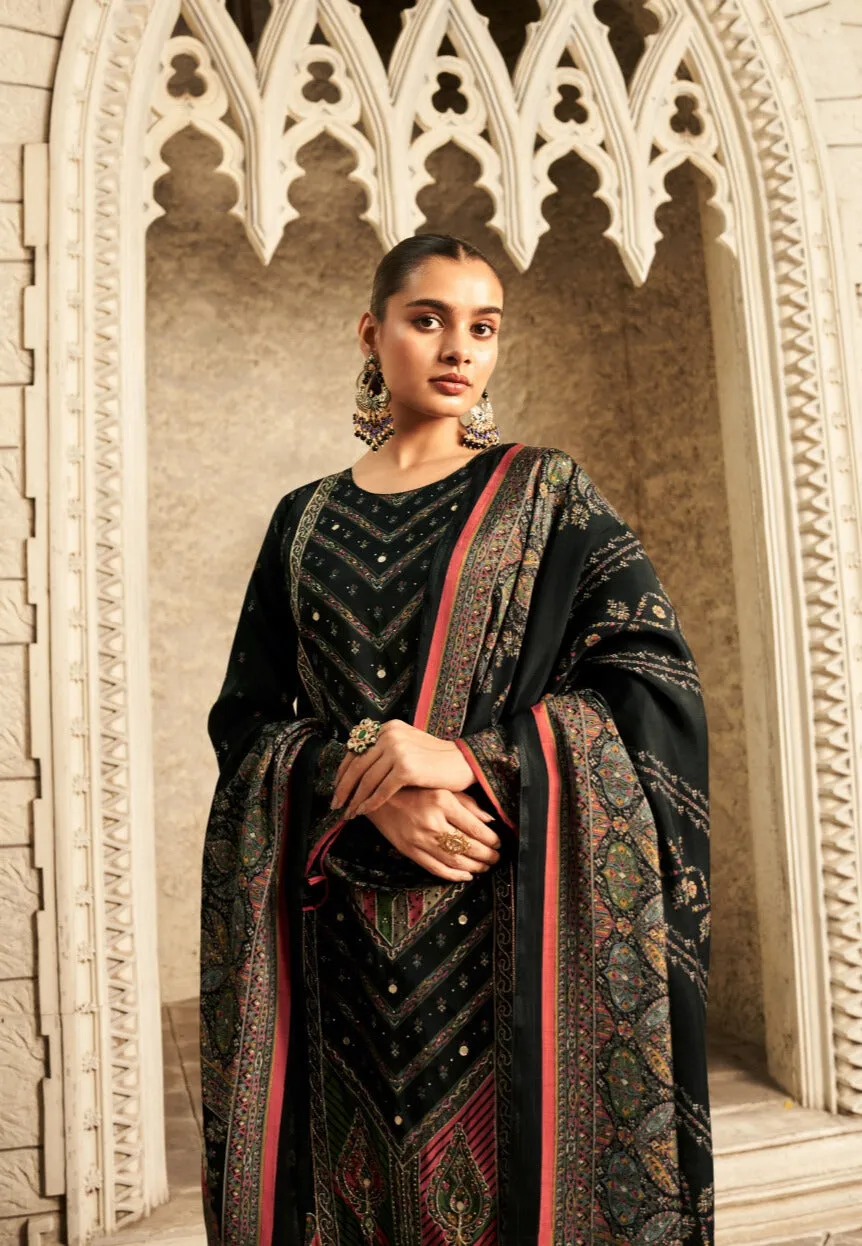 Black Viscose Muslin Salwar Suit with Digital Prints