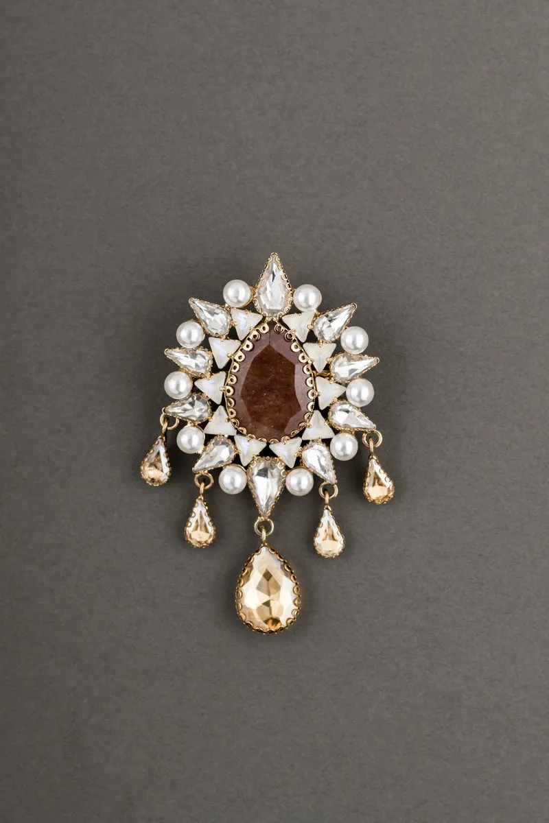 Brown Crystal Studded Brooch
