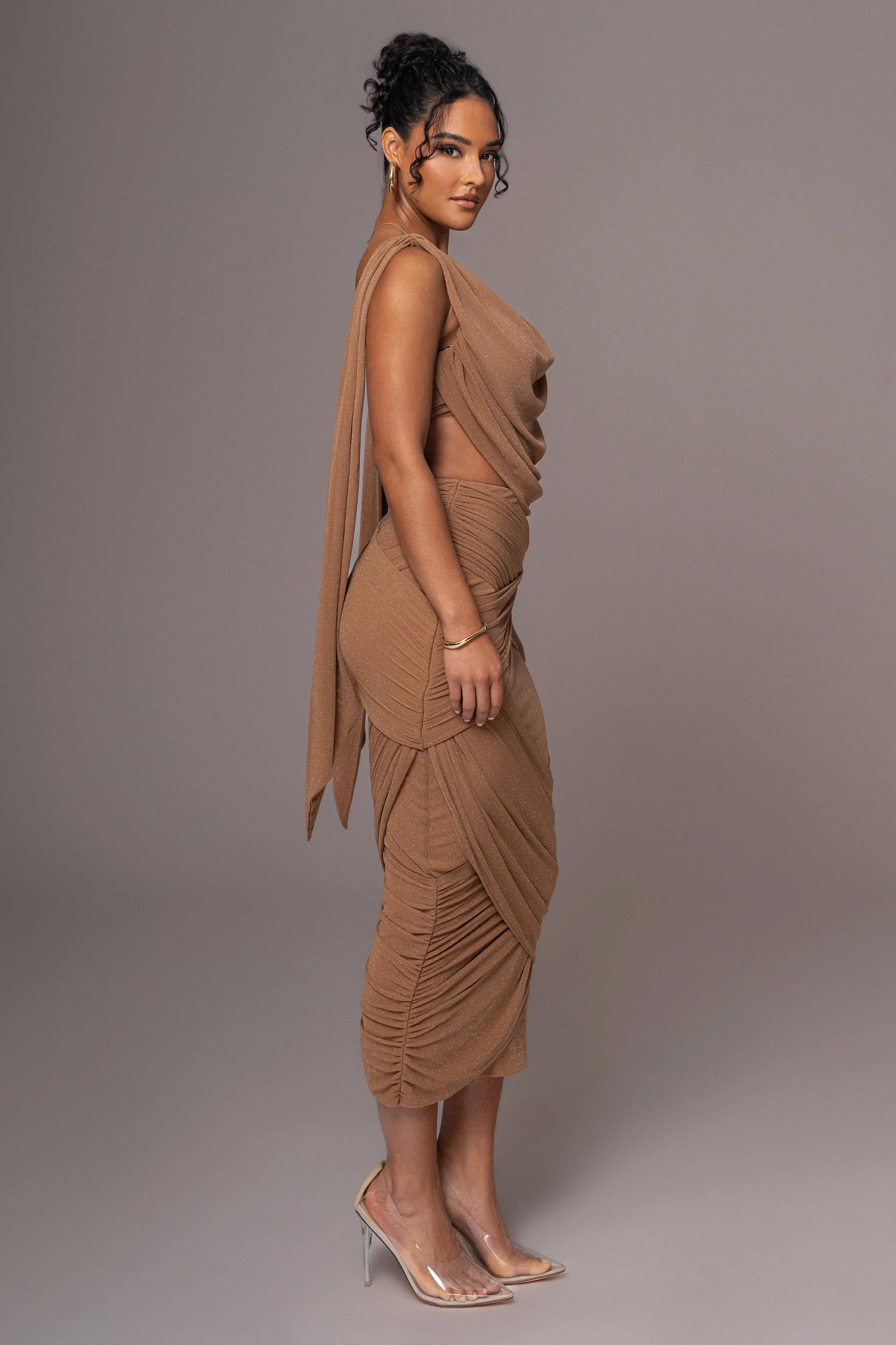 Brown Divine Drape Skirt Set