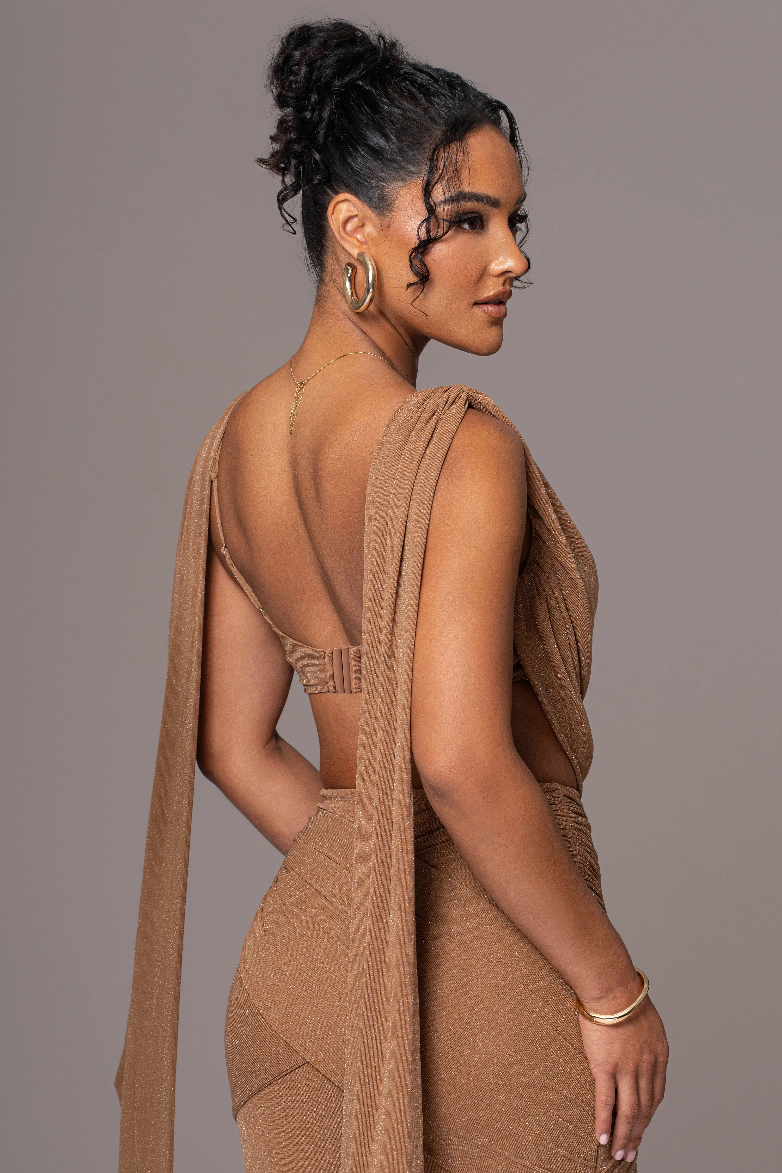 Brown Divine Drape Skirt Set