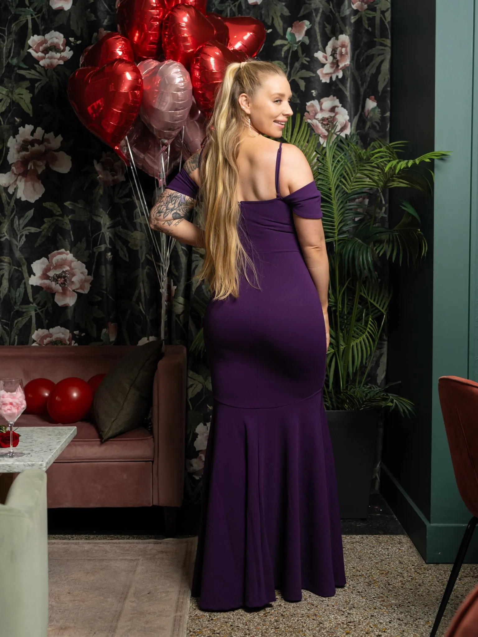 Cairo Spaghetti Strap Off Shoulder   Lace and Pearl Trim Maxi Dress