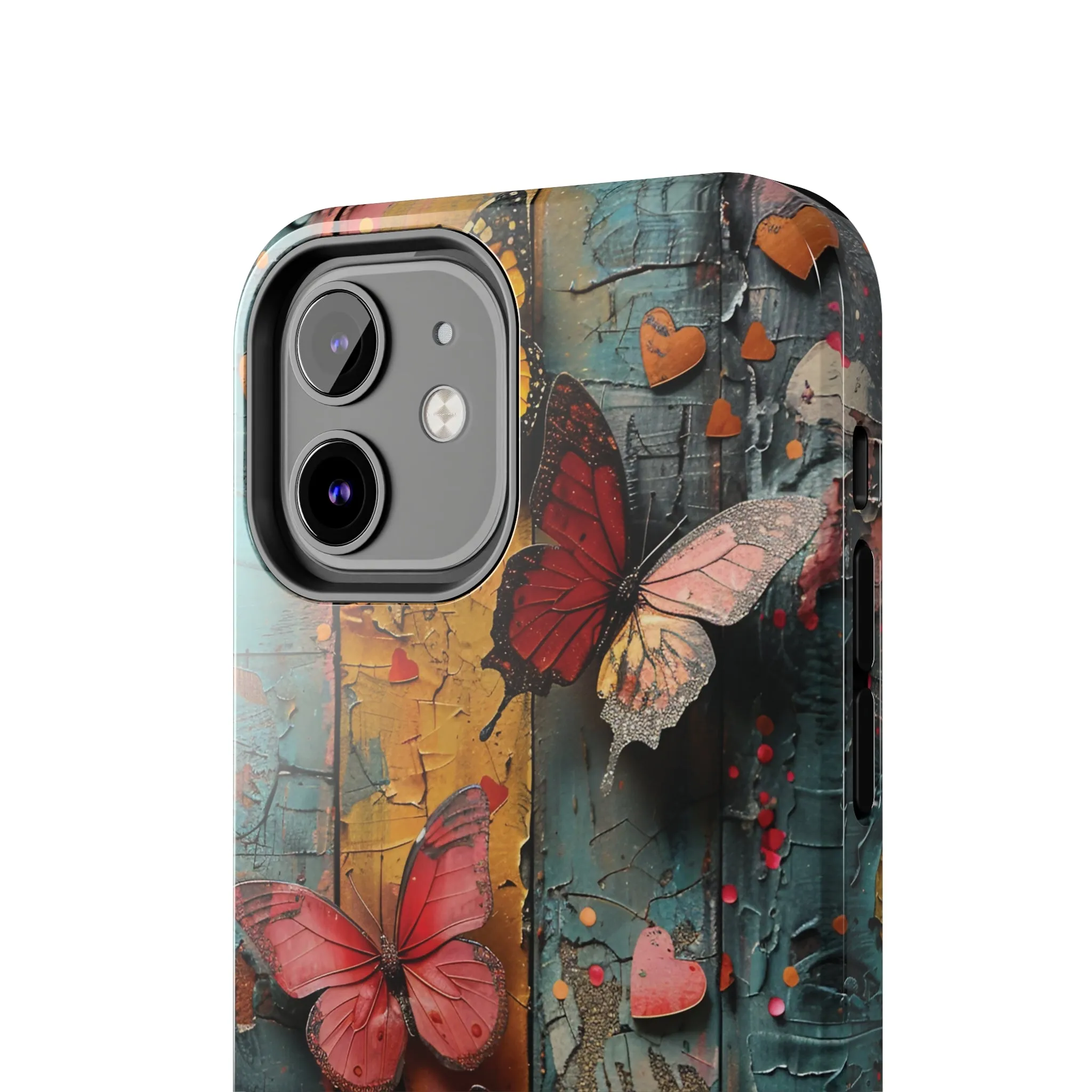 Colorful Butterfly Art on Wood texture design iPhone Case iPhone Case, Colorful Butterfly Art Protective Phone Cover, Durable Phone Accessory Gift, Chic Artsy Protective Cover, Protective Case for iPhone Models, Tough iPhone Case