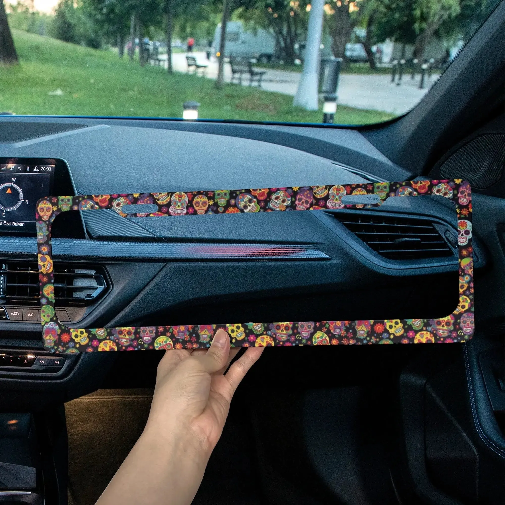 Colorful Skulls Australia License Plate Frame L Size