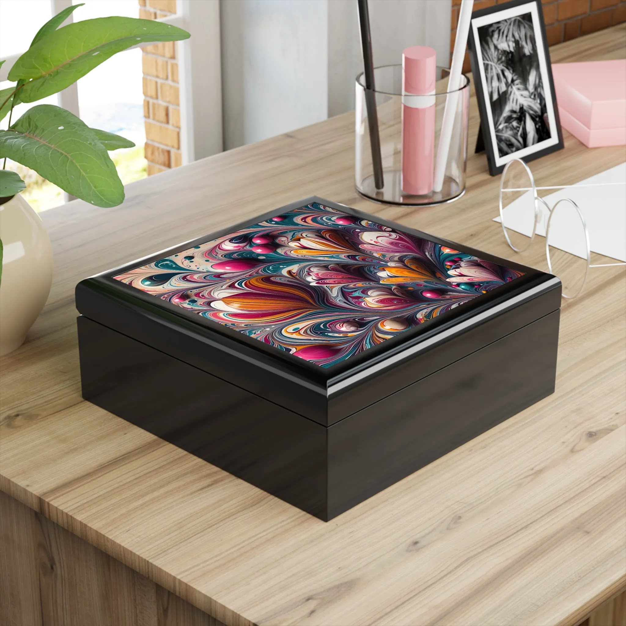 Colorful traditional marbling art design Jewelry Box