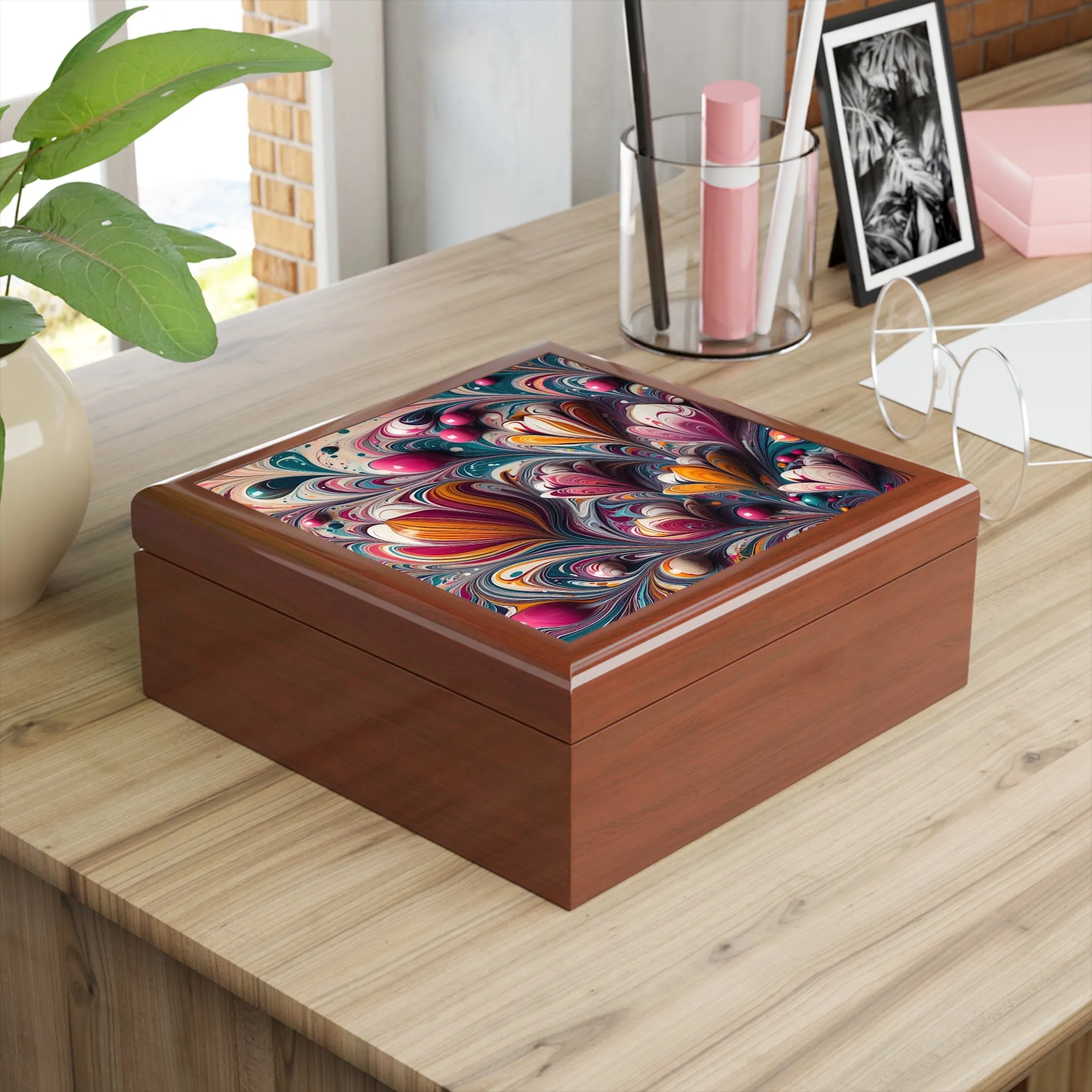 Colorful traditional marbling art design Jewelry Box