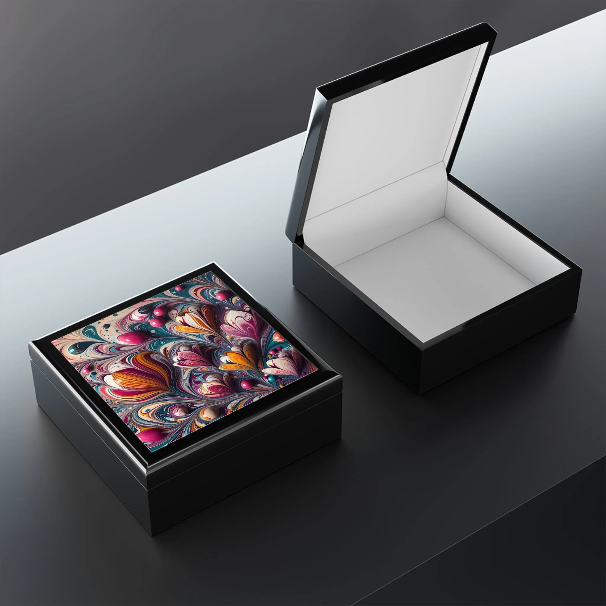 Colorful traditional marbling art design Jewelry Box