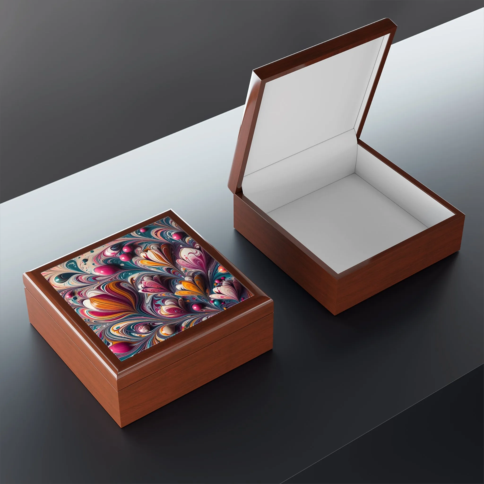 Colorful traditional marbling art design Jewelry Box