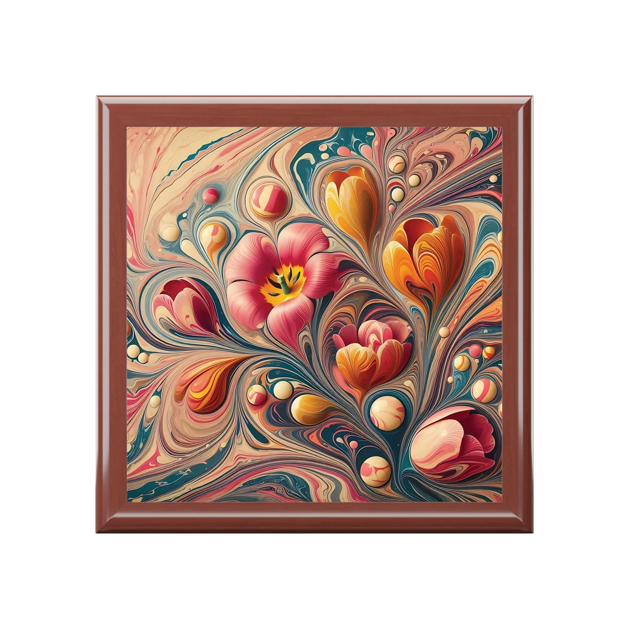 Colorful tulip patterned marbling art design Jewelry Box