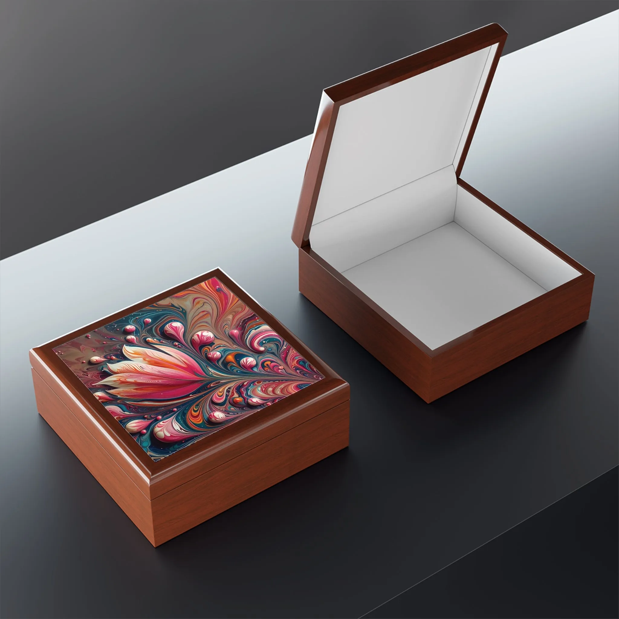 Colorful tulip patterned marbling design Jewelry Box