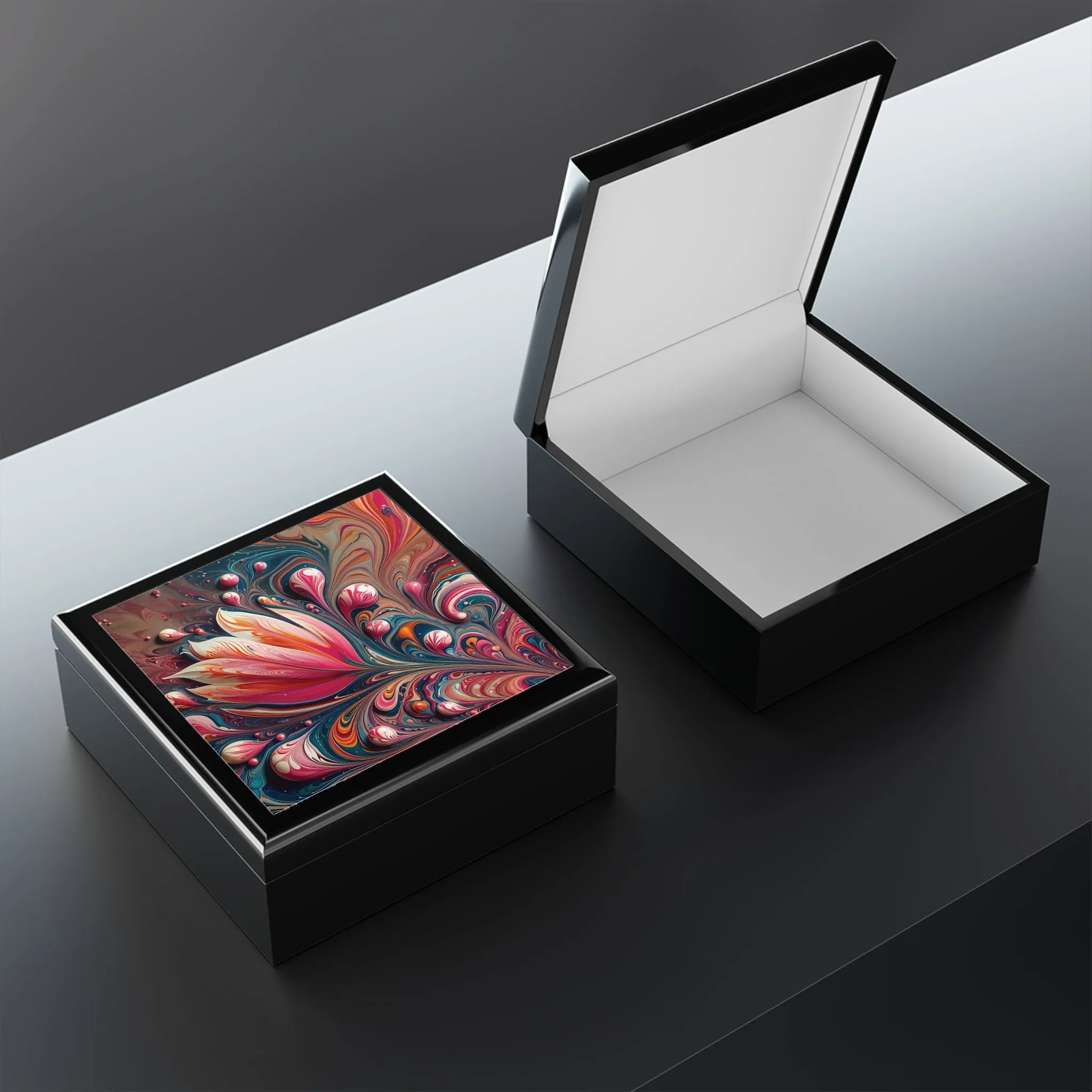 Colorful tulip patterned marbling design Jewelry Box