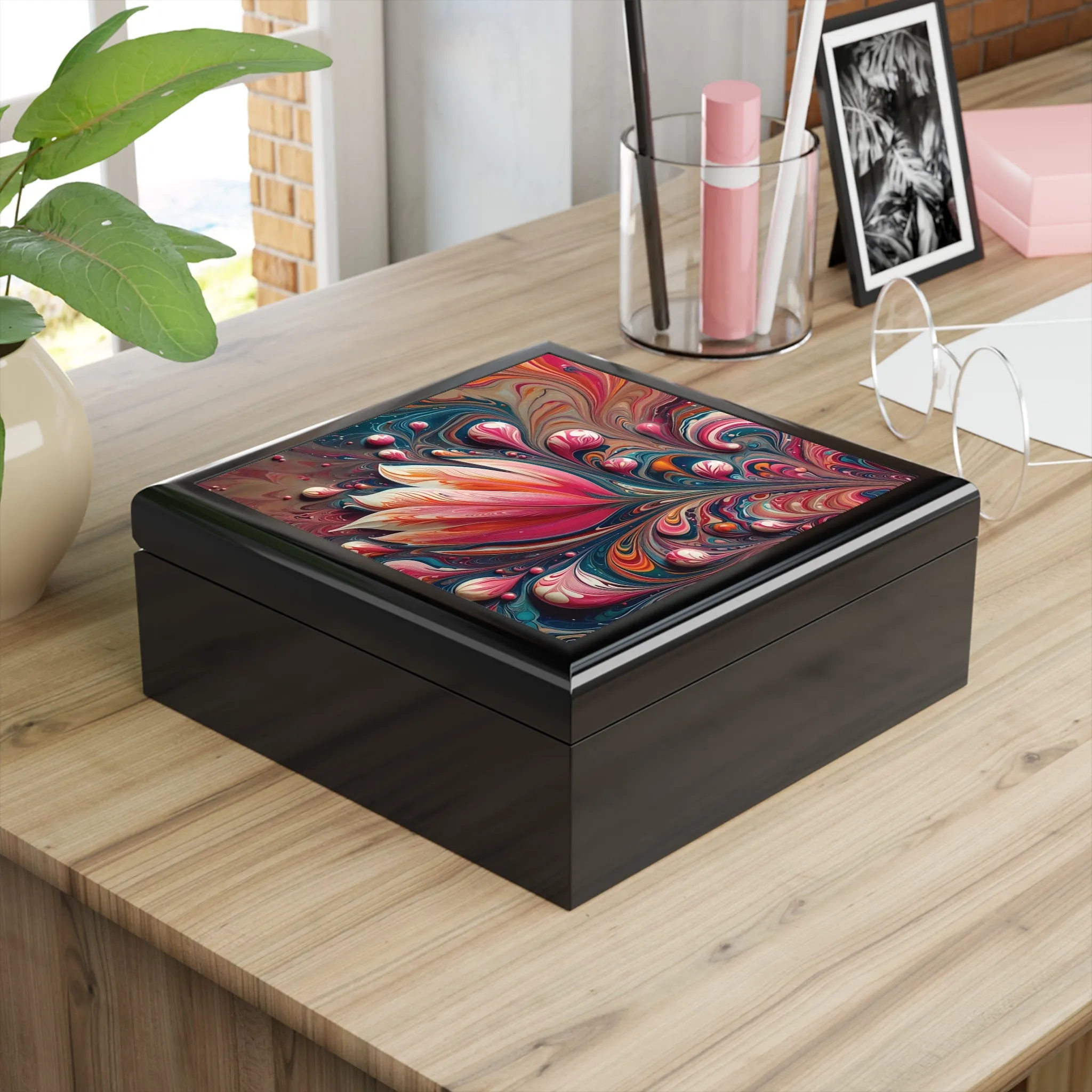Colorful tulip patterned marbling design Jewelry Box