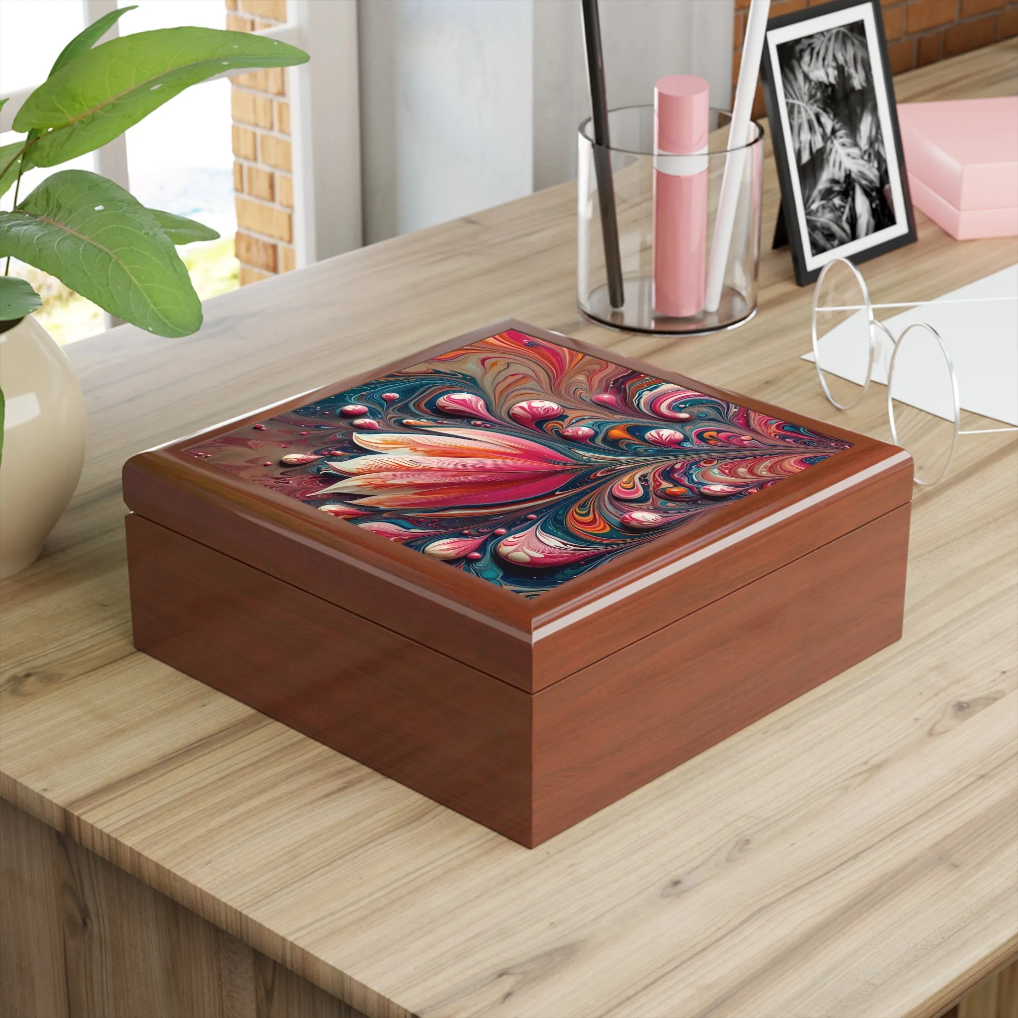 Colorful tulip patterned marbling design Jewelry Box