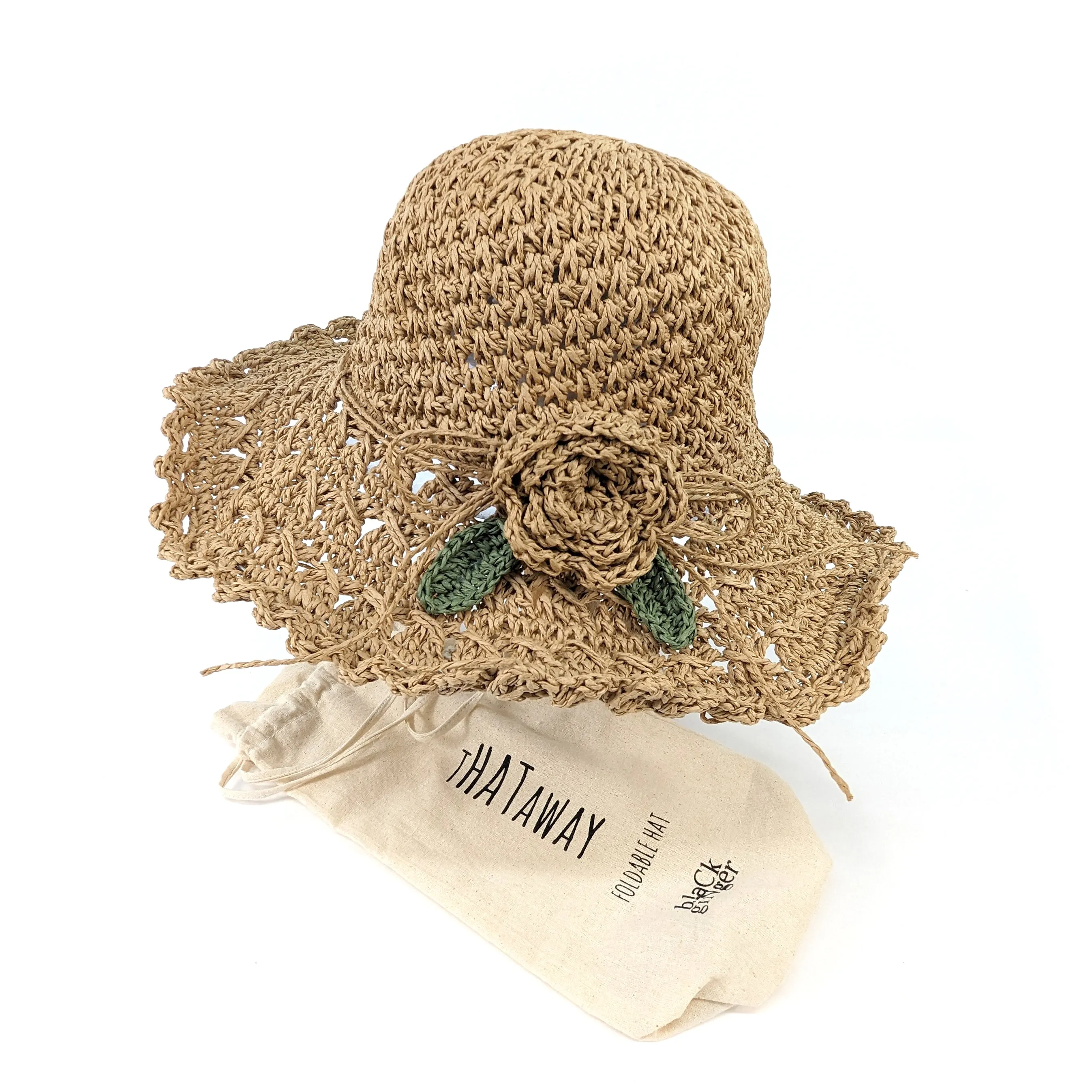 Crochet Style Foldable Hat - Natural Flower