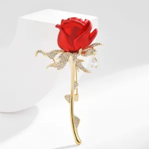 Crystal Brooches and Pins for Women - Fashion Rose Brooches Flower Women's Brooches & Pins Red Brooches for Women Rhinestone Clothing Jewelry Holiday Gifts