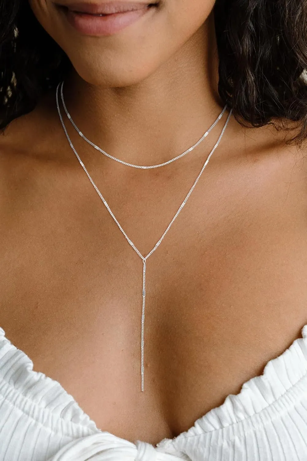 Dainty Y Necklace for Women, Trendy Long Gold Necklaces 14K Gold Plated Layered Necklaces Set Dainty CZ Shining Dot Necklace Jewelry Gift for Women Girls