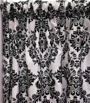 Damask Charmeuse Satin Event Drapery Panels | White Black Damask Curtains |