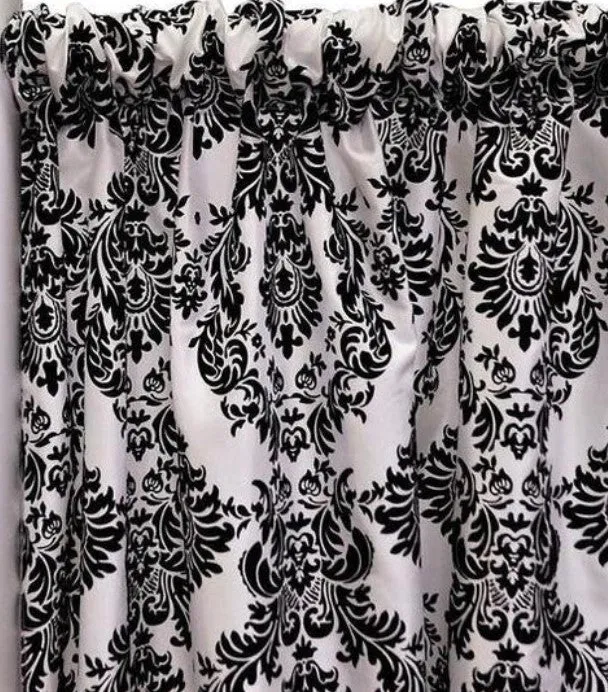Damask Charmeuse Satin Event Drapery Panels | White Black Damask Curtains |