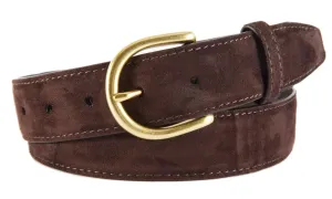 Dark Brown Suede Belt, Soho Buckle (Gold)