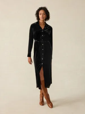 Faherty | Stretch Silk Velvet Riley Midi Dress- Black