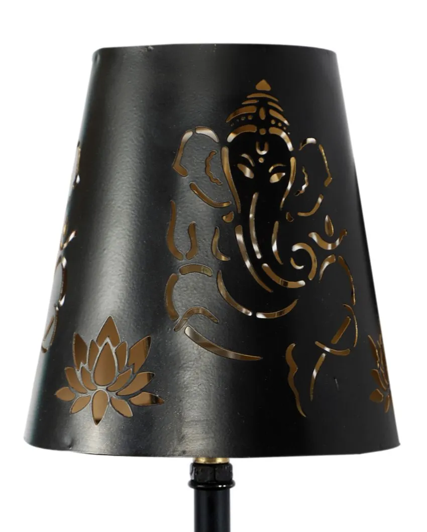 Ganesha Metal Etching Table Lamp With Black Wood Round Base | 6 x 8 inches