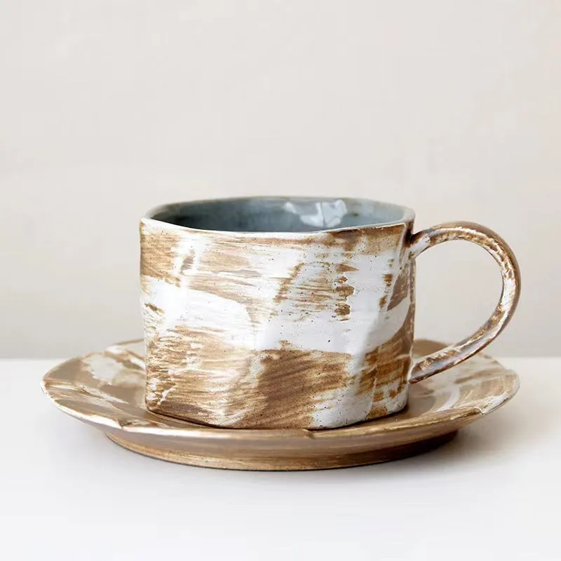 Gohobi Handmade Nordic Style Stoneware Coffee Mug and Saucer Set