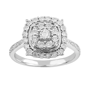 Halo Square Look Ring with 0.15ct of Diamonds in Sterling Silver