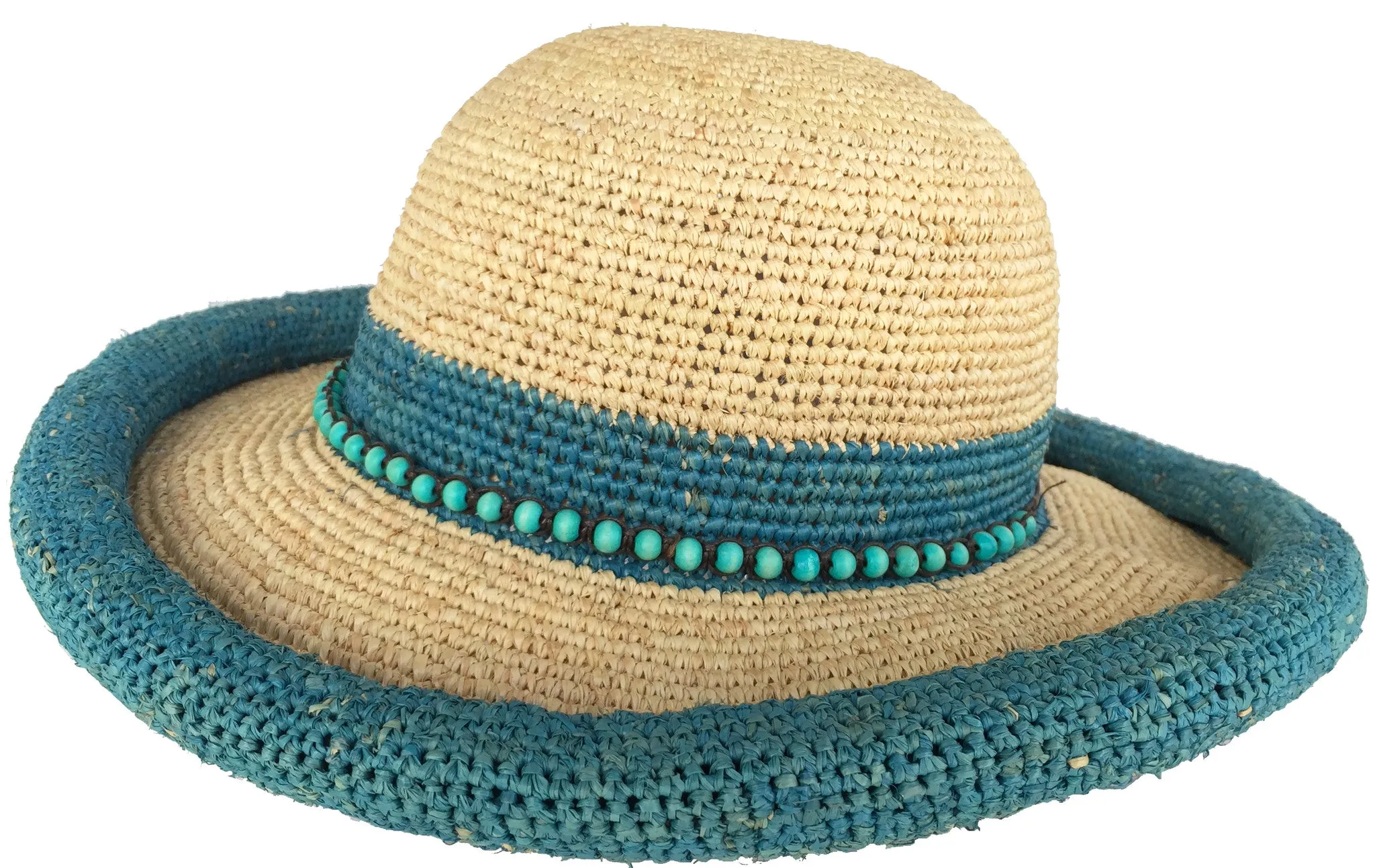 Headchange Womens Rolled Kettle Brim Crochet Raffia Straw Sun Hat