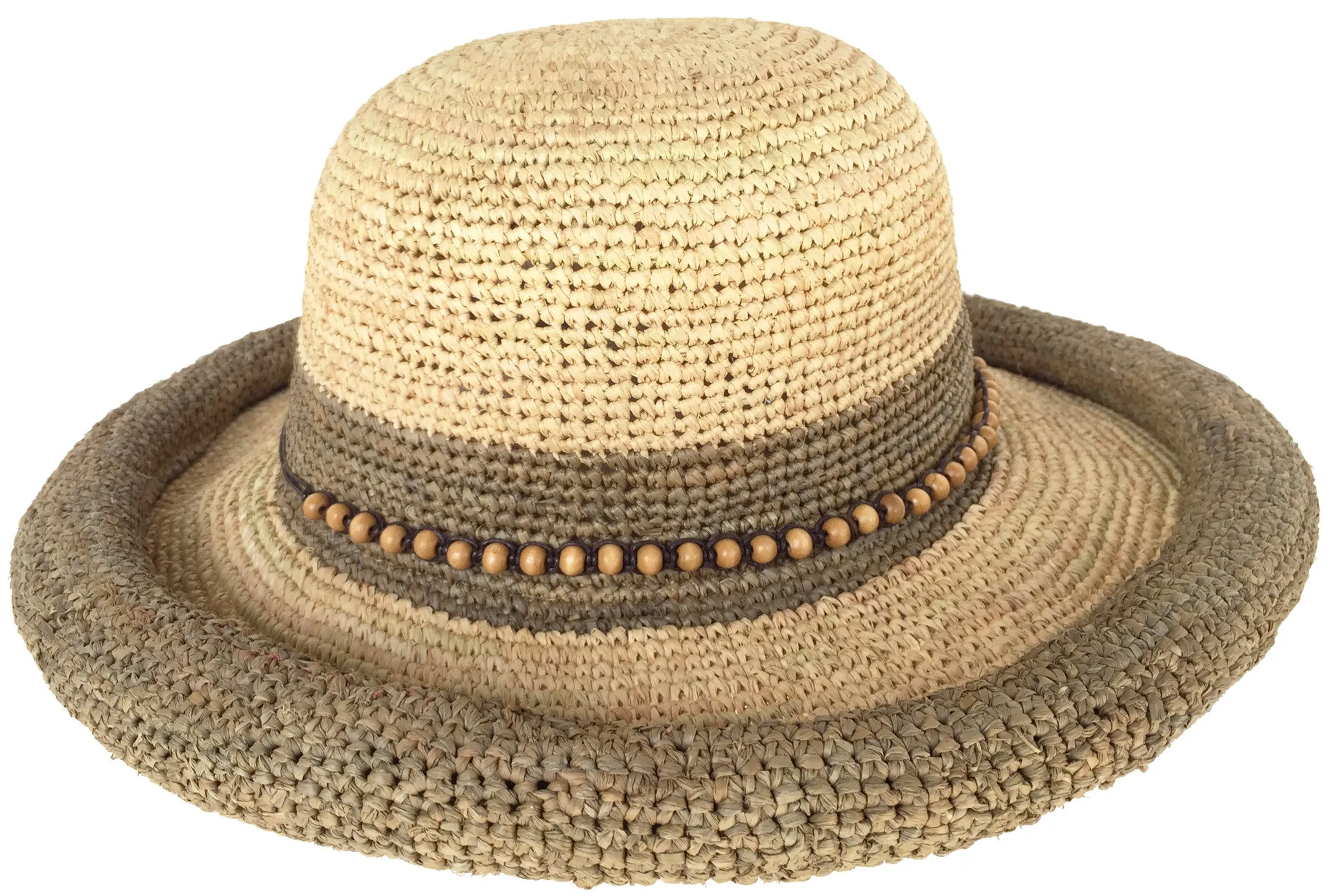 Headchange Womens Rolled Kettle Brim Crochet Raffia Straw Sun Hat